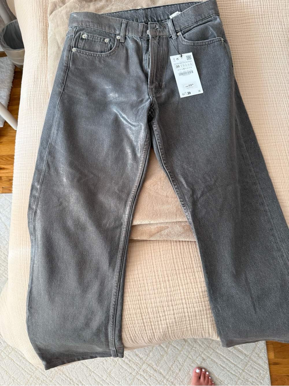 Zara Women’s Charcoal Metallic Straight Jeans
